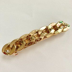 Large Gold Tone Acrylic Hair Barrette Clip Weave Chain Chunky Thick Long Hair